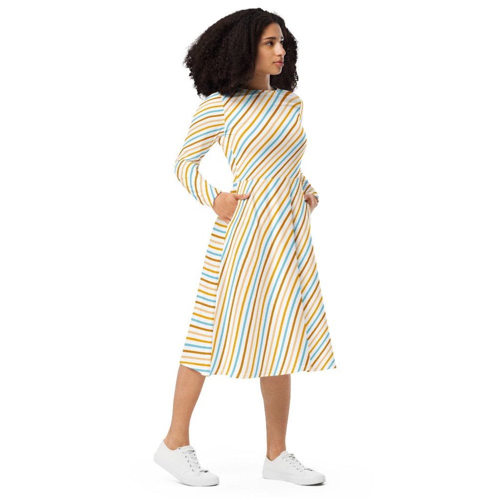 Stripe Pin Up Long Sleeve Dress